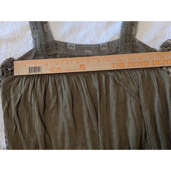 Free People Sweet Thing Tunic Crochet Lace Up Olive Green Airy Flowy Boho Sz S - Picture 6 of 7